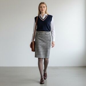 Plaid Pencil Skirt Womens Size L Stretch Office Workwear Preppy Academic Cato